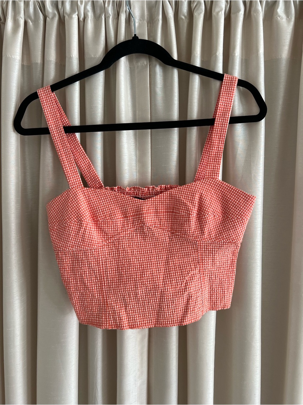 Zara Coral Pink Gingham Crop Top
